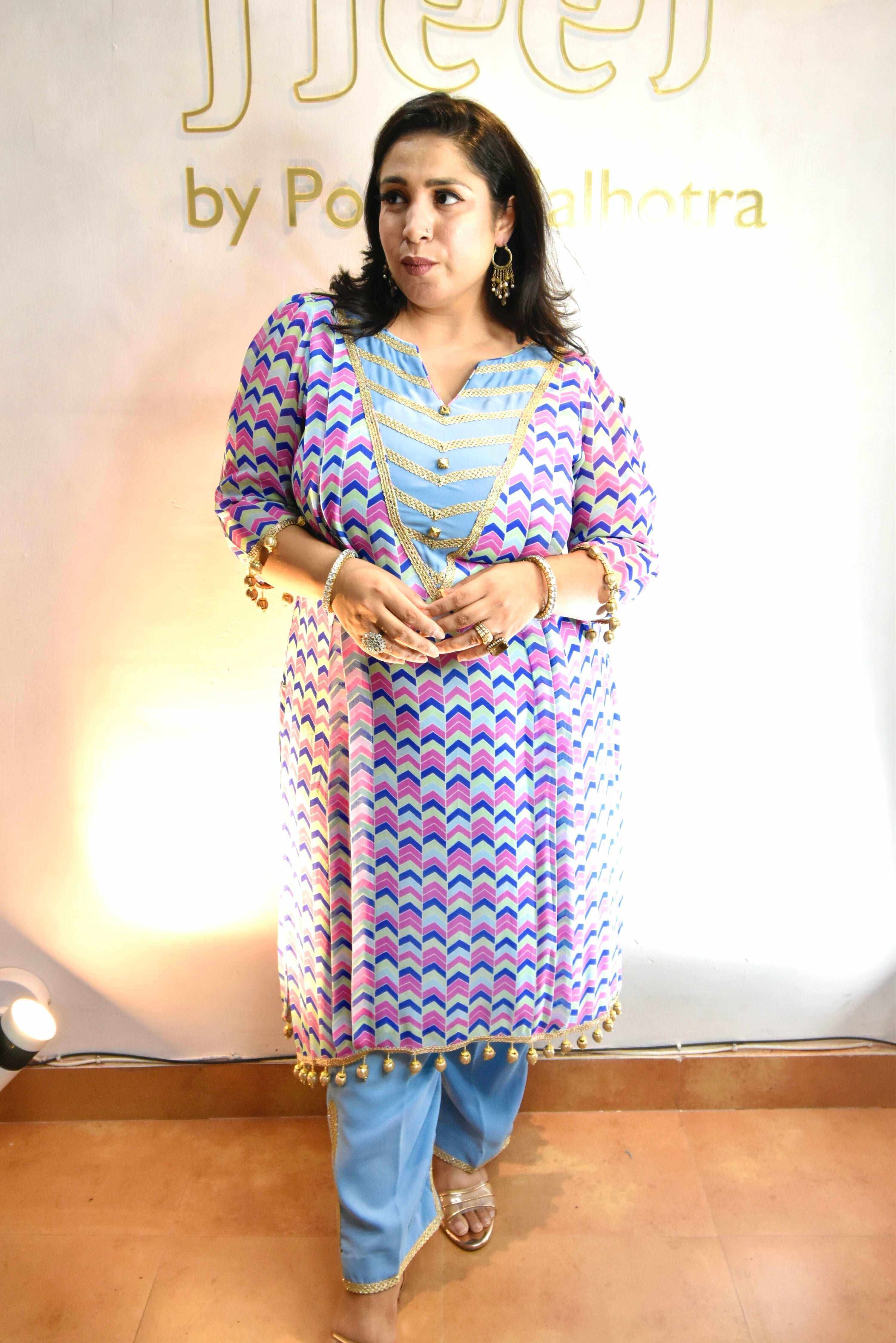 Georgette lace tunic with bottoms - Heer by Pooja