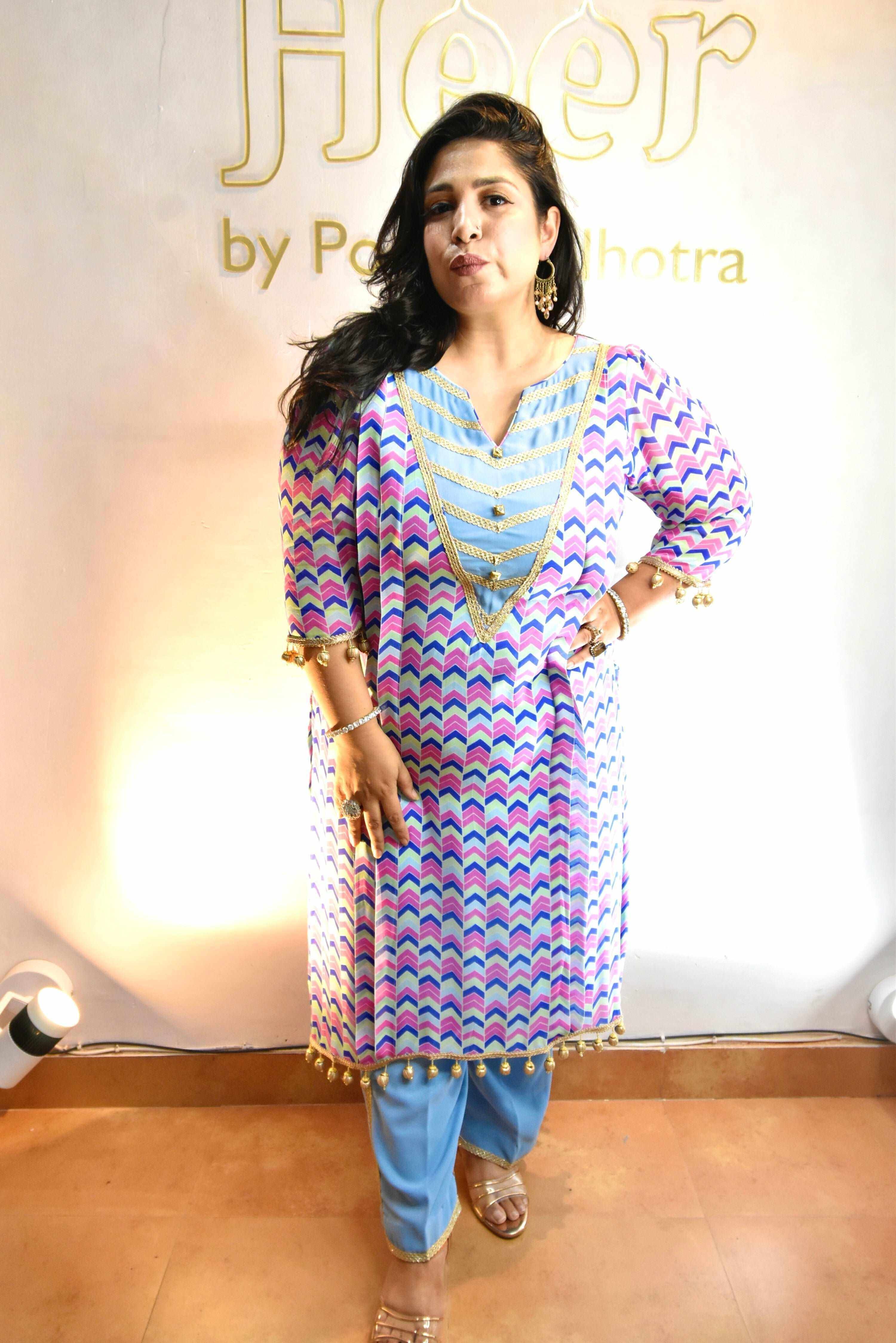 Georgette lace tunic with bottoms - Heer by Pooja