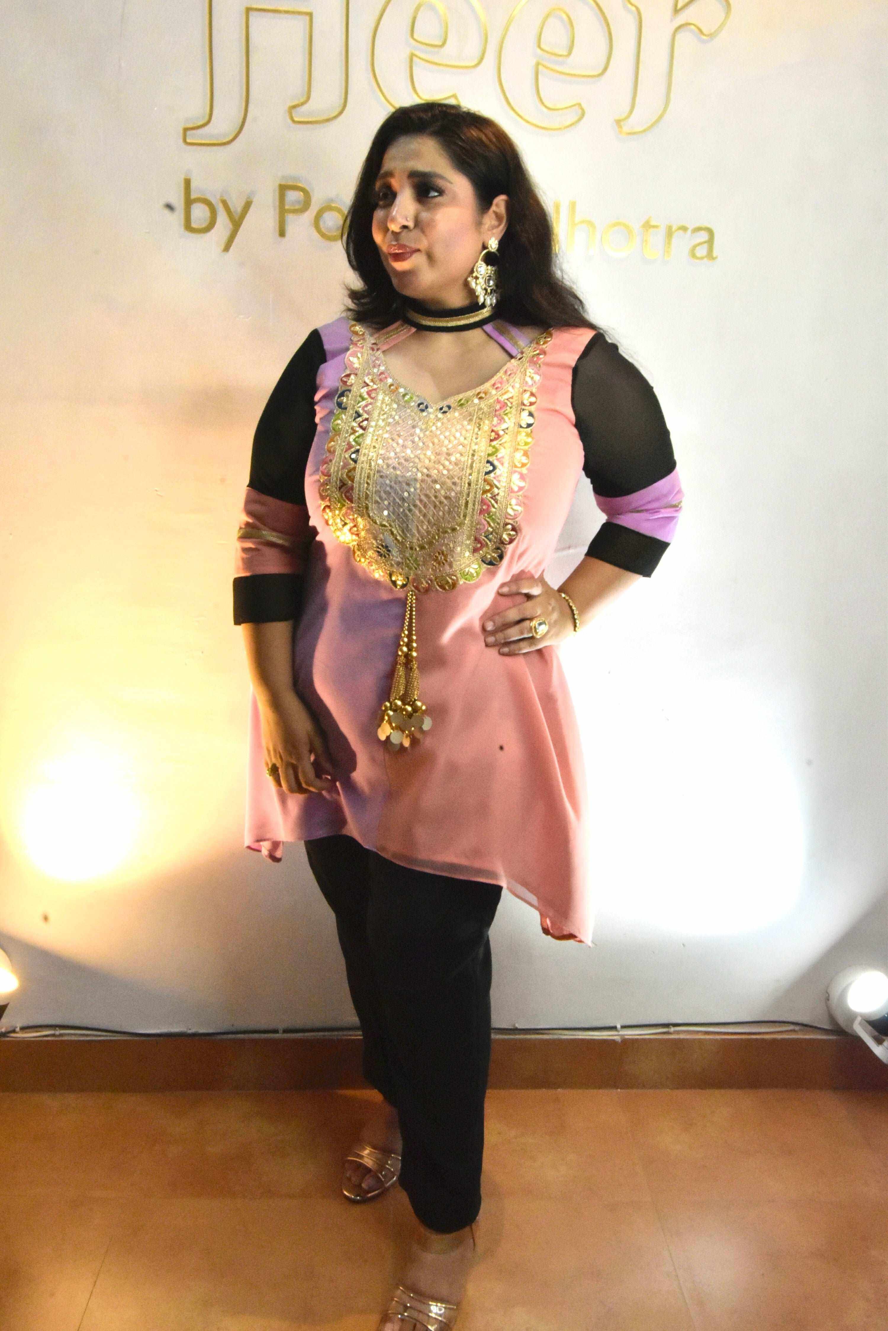 Purple & golden georgette suit set - Heer by Pooja