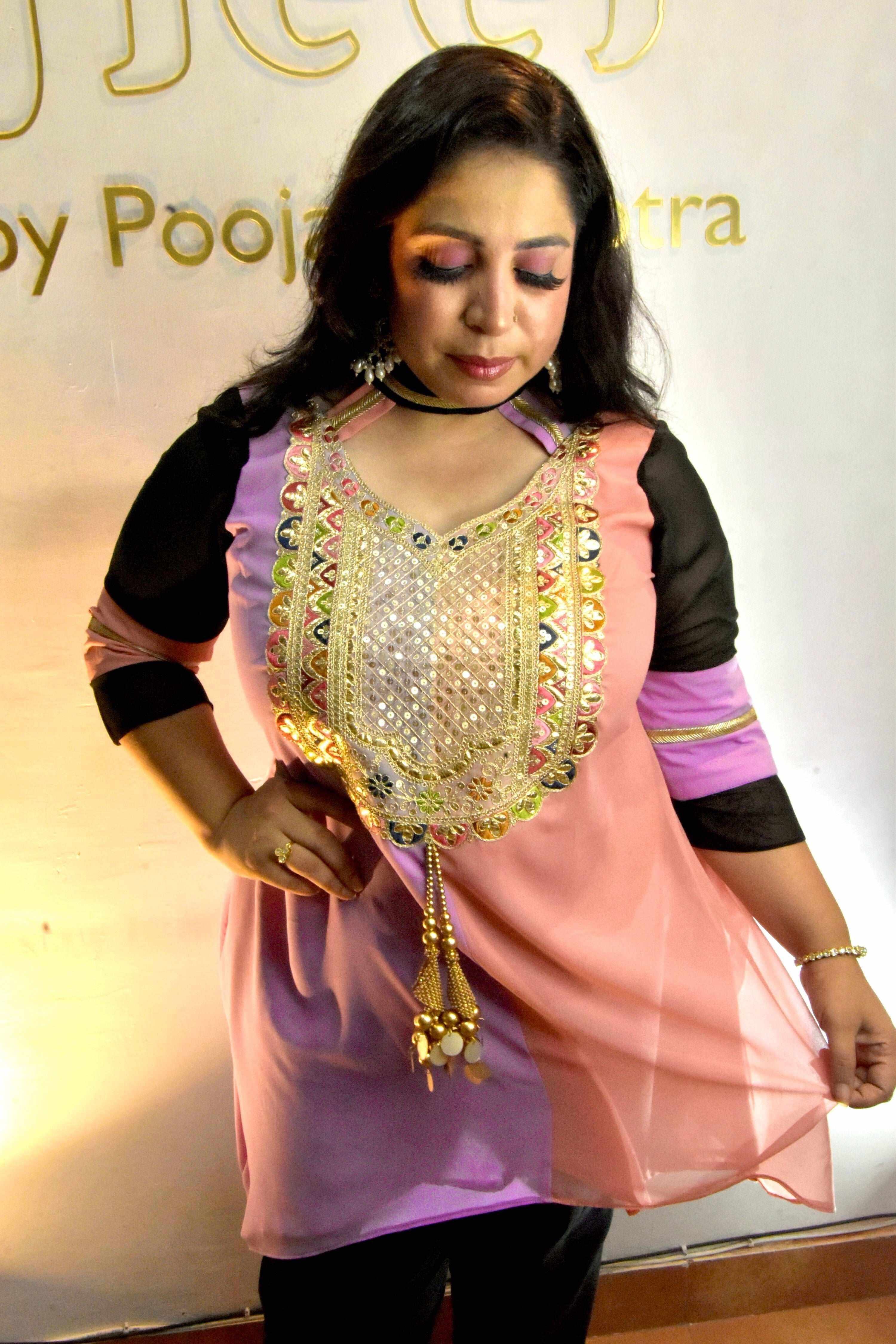 Purple & golden georgette suit set - Heer by Pooja