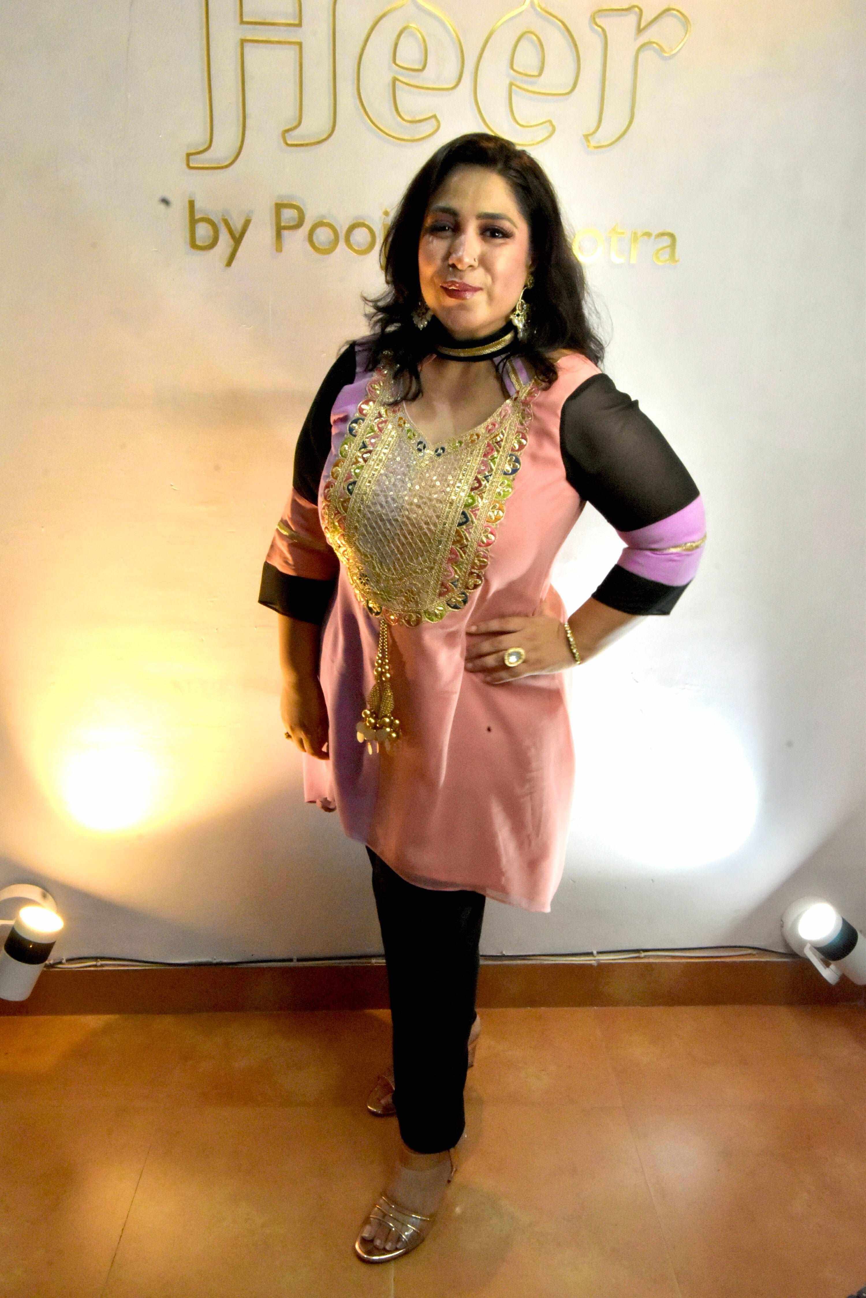 Purple & golden georgette suit set - Heer by Pooja
