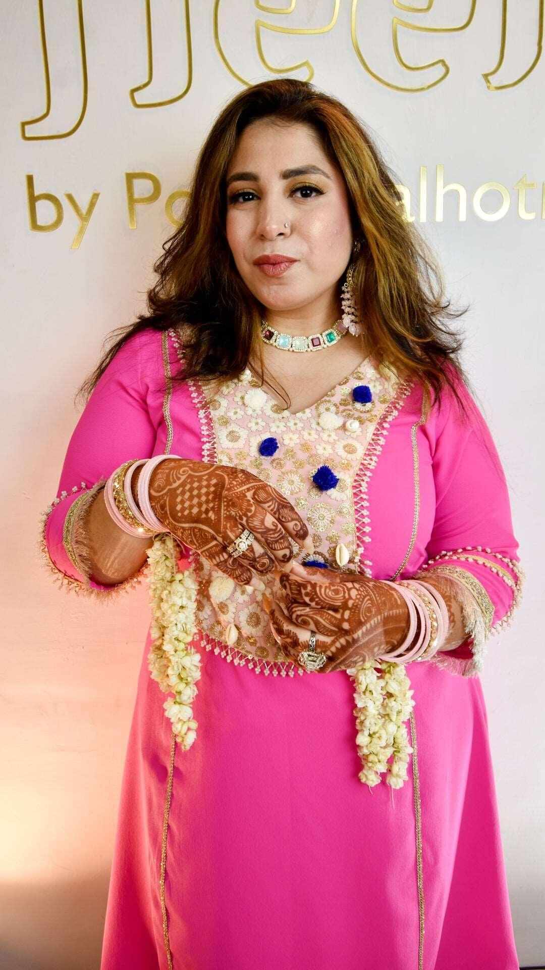Hot Pink suit with lace work - Heer by Pooja