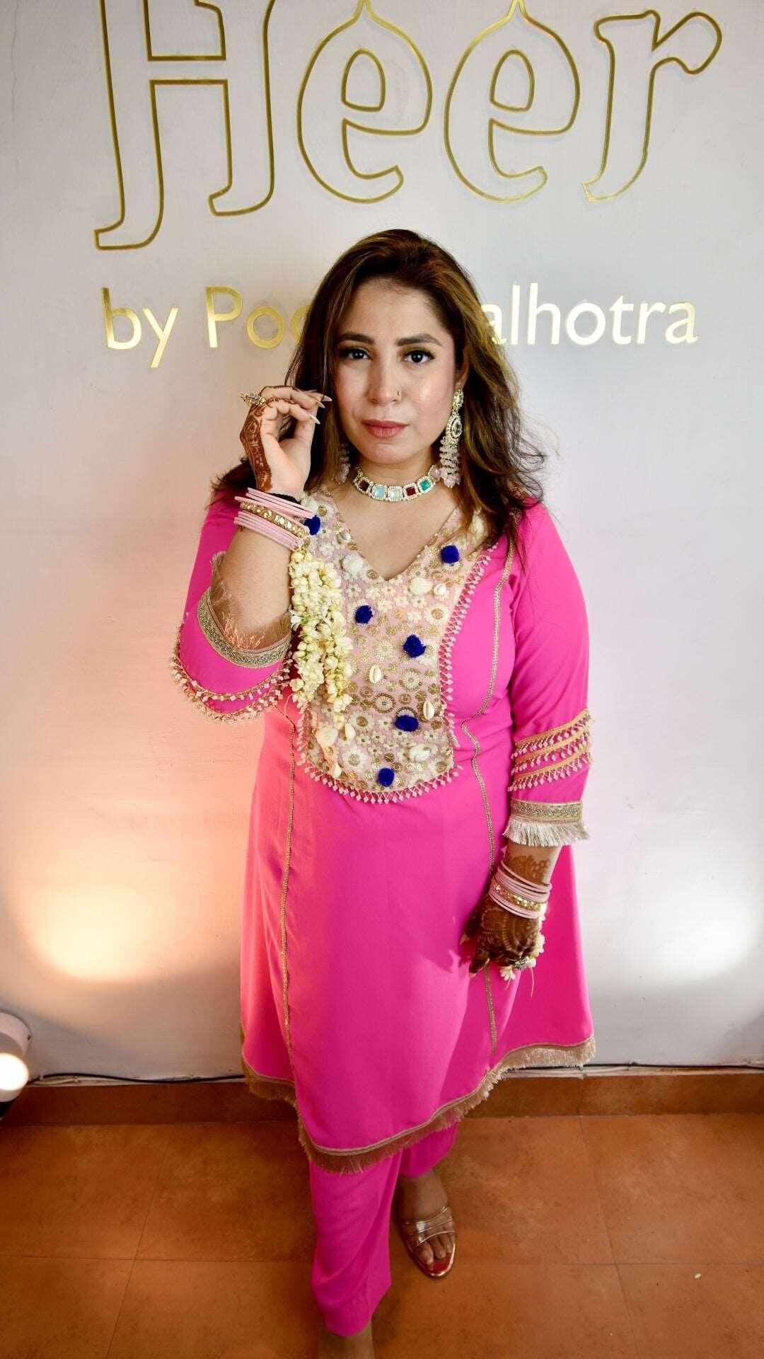 Hot Pink suit with lace work - Heer by Pooja