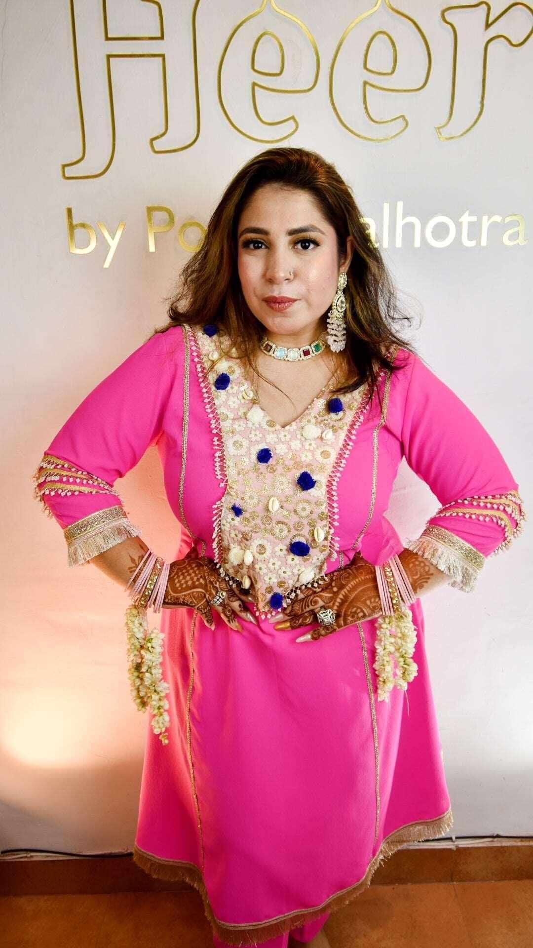 Hot Pink suit with lace work - Heer by Pooja