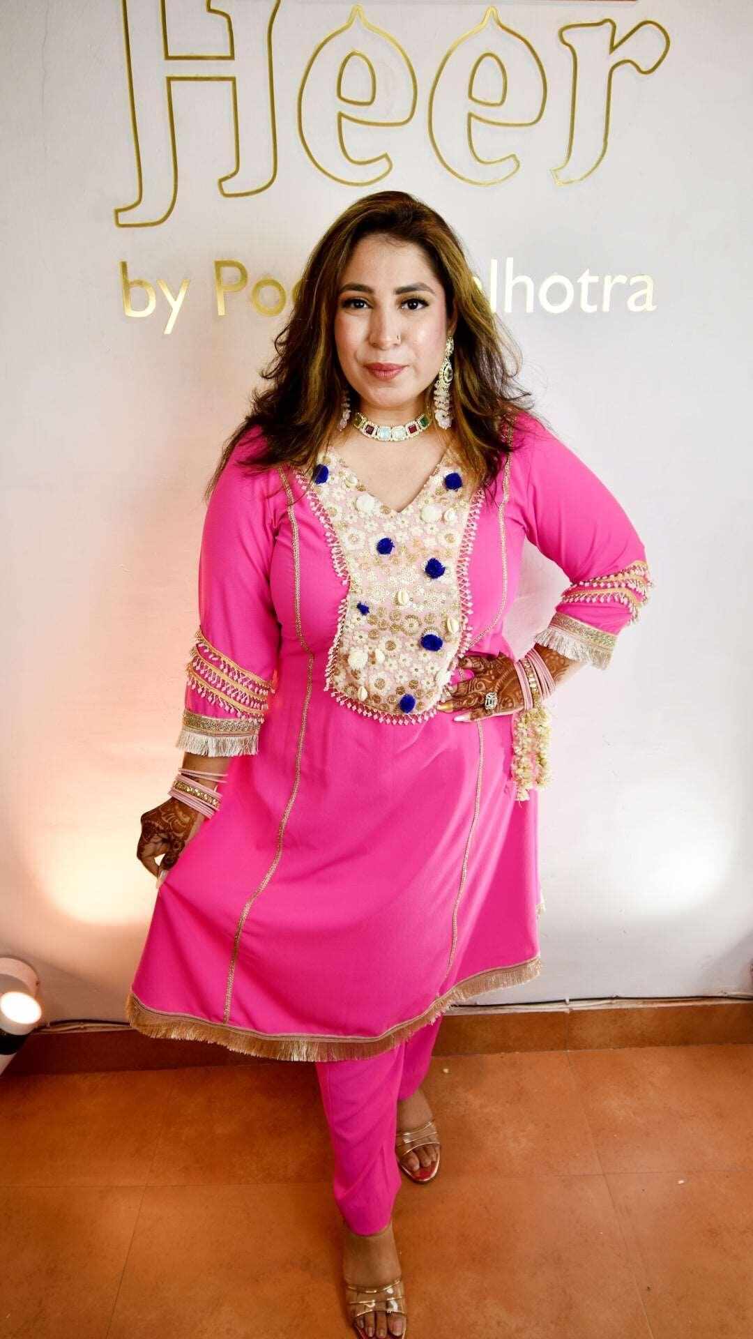 Hot Pink suit with lace work - Heer by Pooja