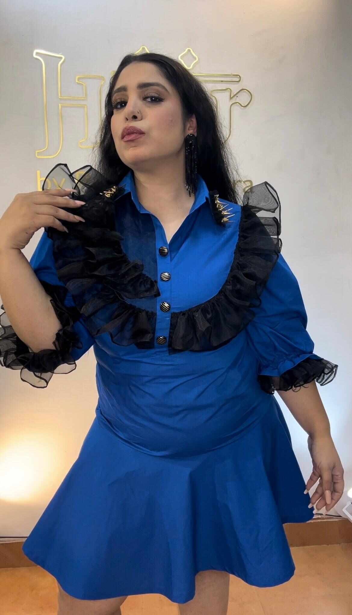 Electric blue butterfly cotton dress - Heer by Pooja