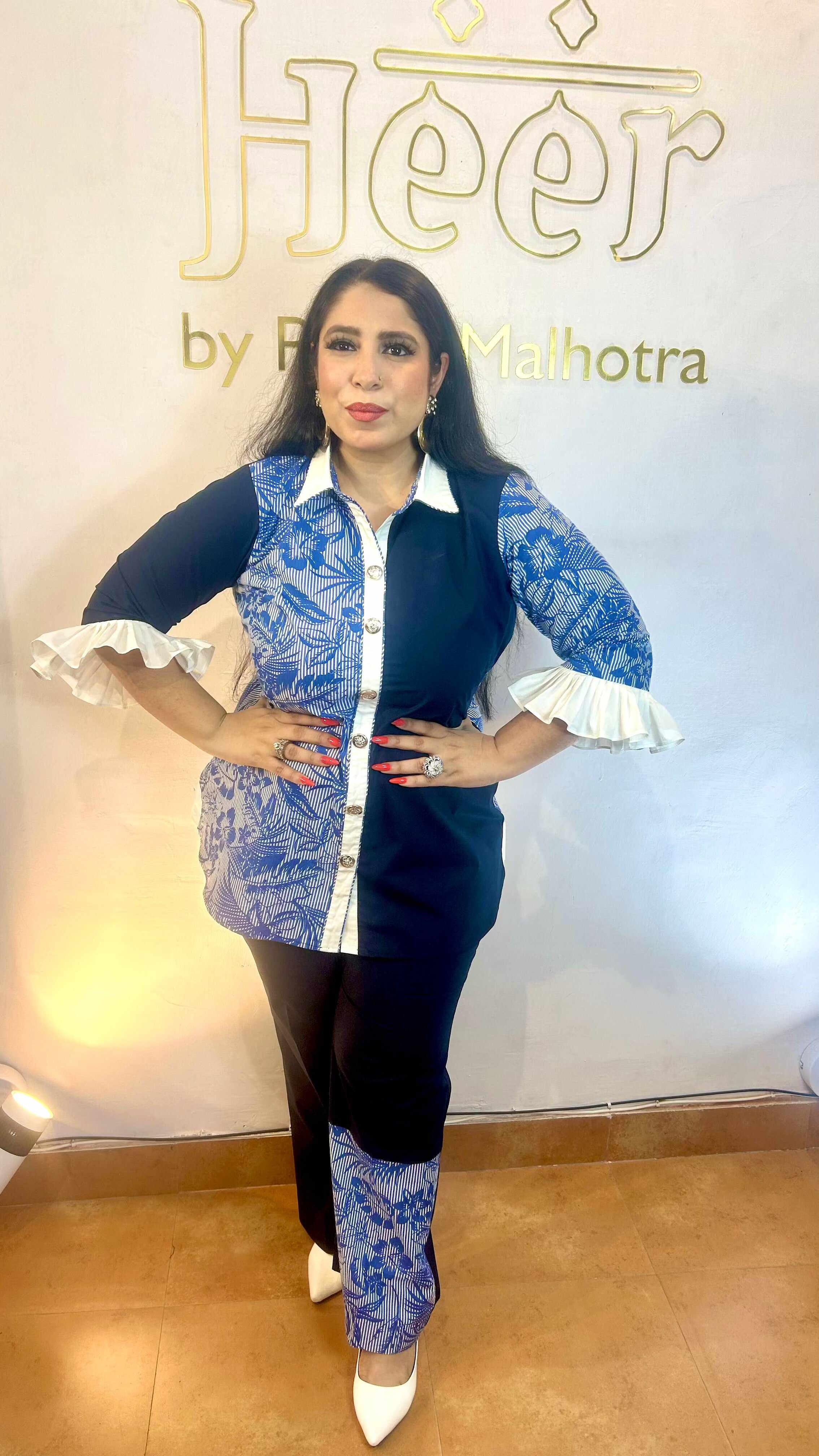 Deep Blue floral print co-ord set - Heer by Pooja