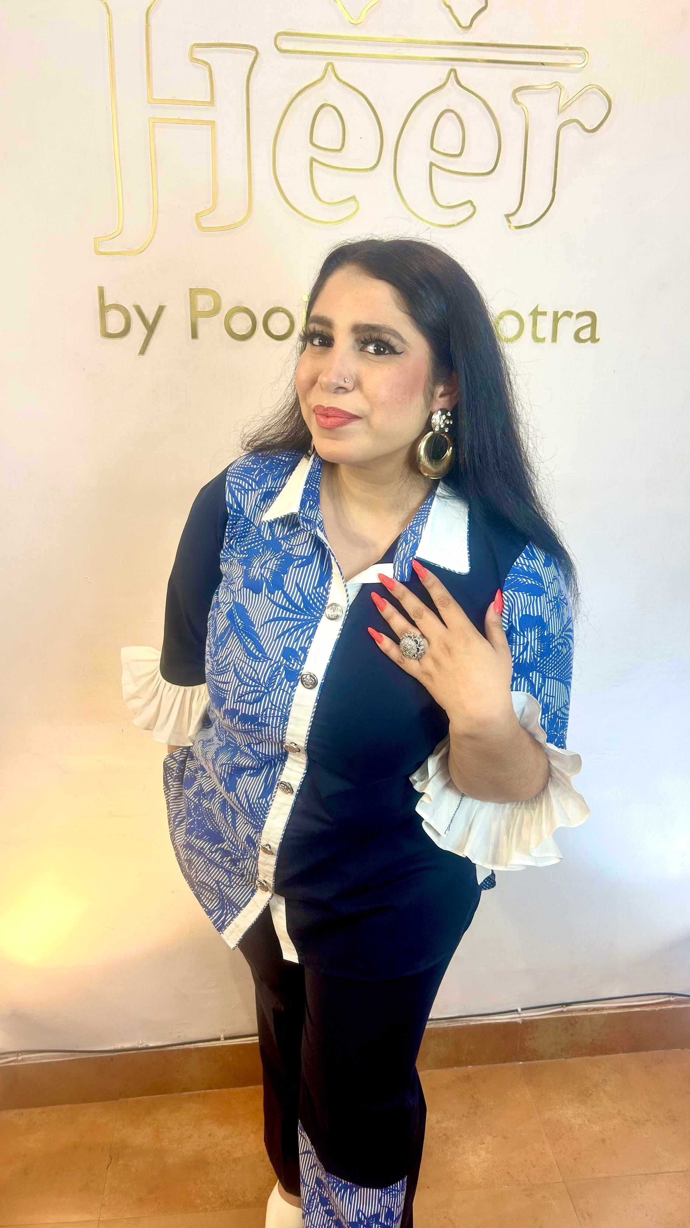 Deep Blue floral print co-ord set - Heer by Pooja