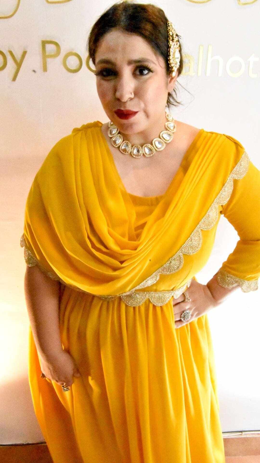 Honey gold long drape dress - Heer by Pooja