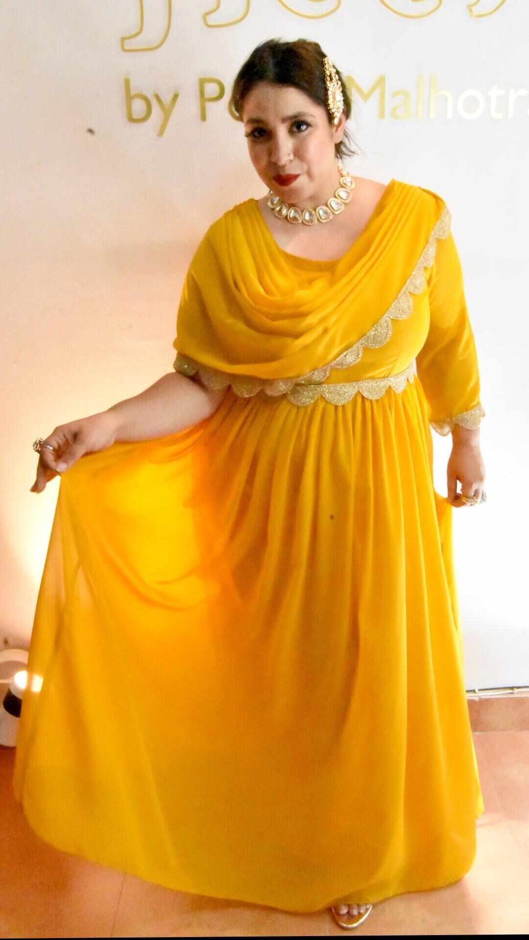 Honey gold long drape dress - Heer by Pooja