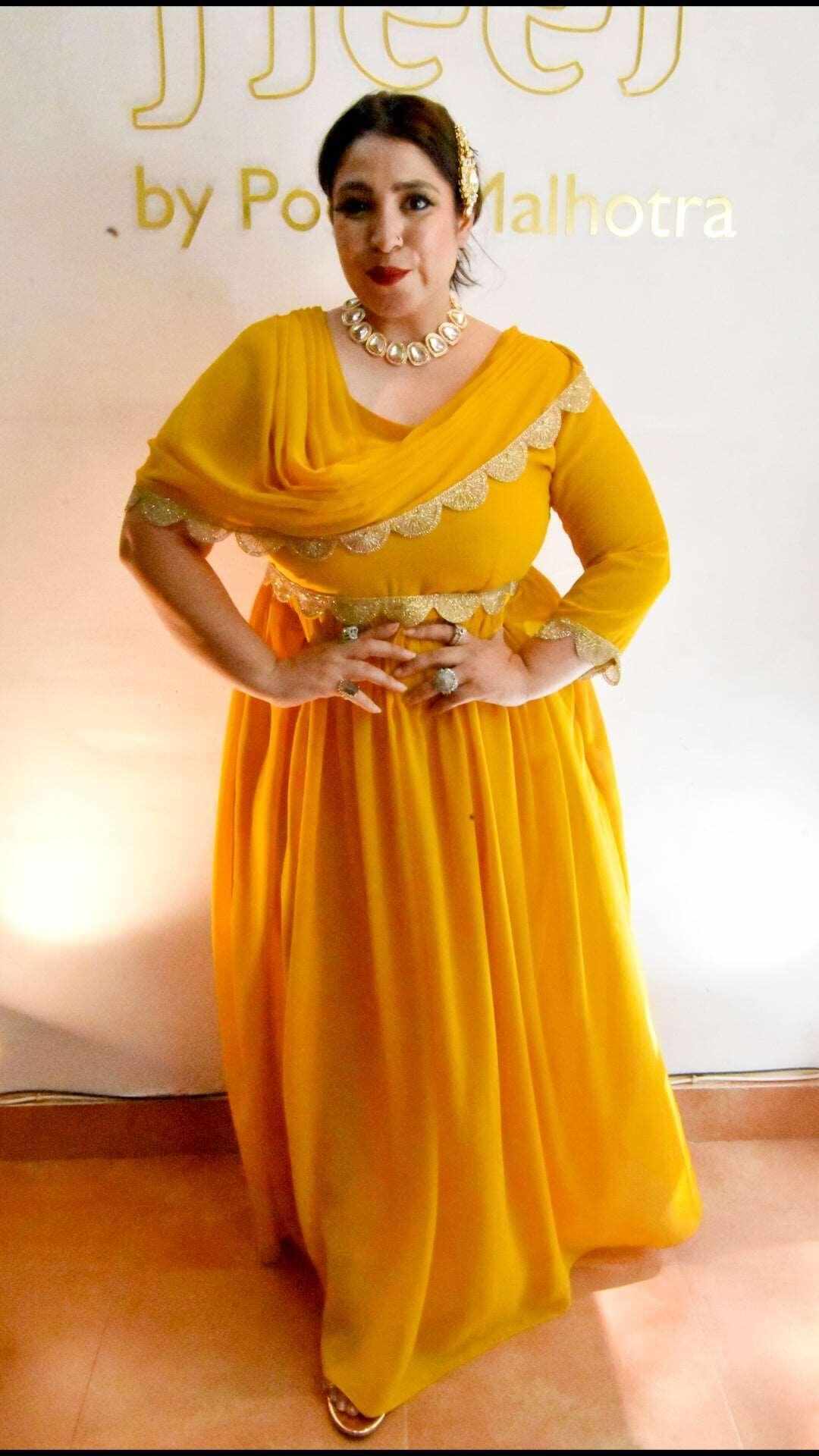 Honey gold long drape dress - Heer by Pooja