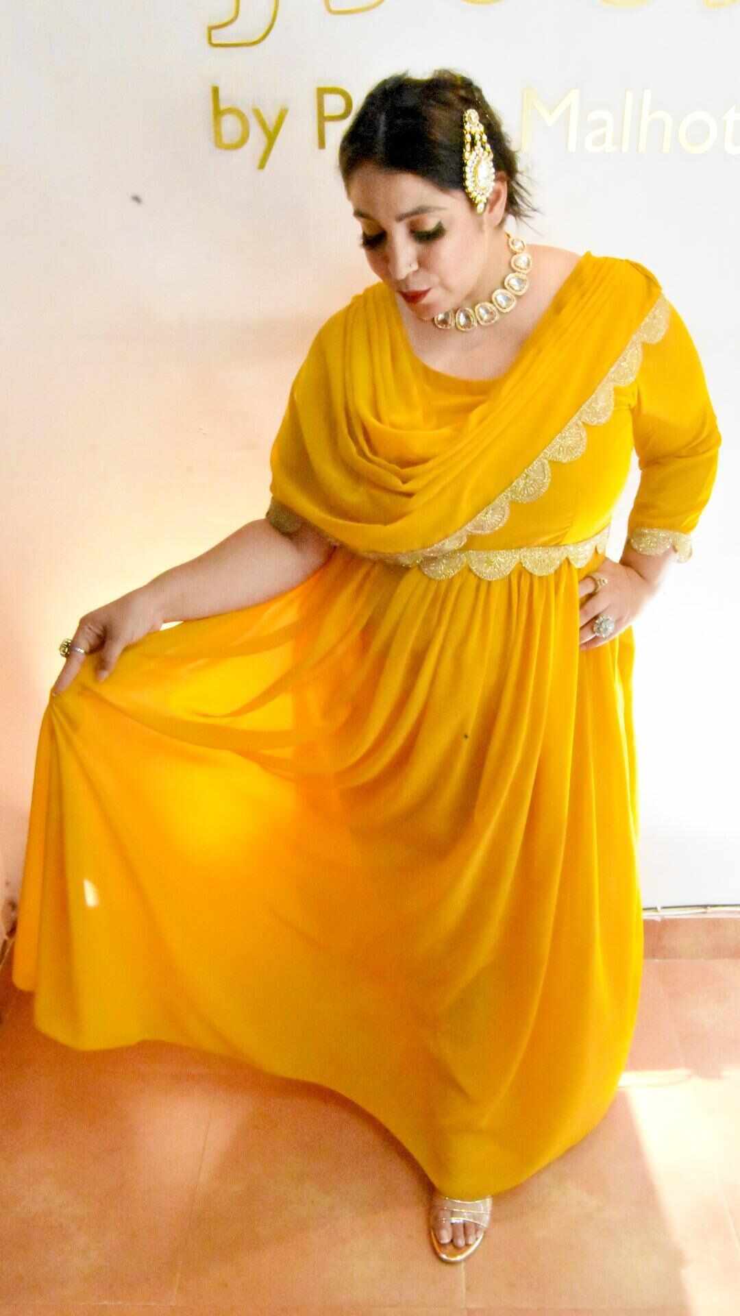 Honey gold long drape dress - Heer by Pooja