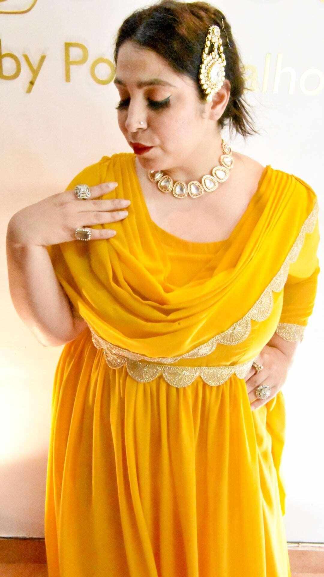 Honey gold long drape dress - Heer by Pooja