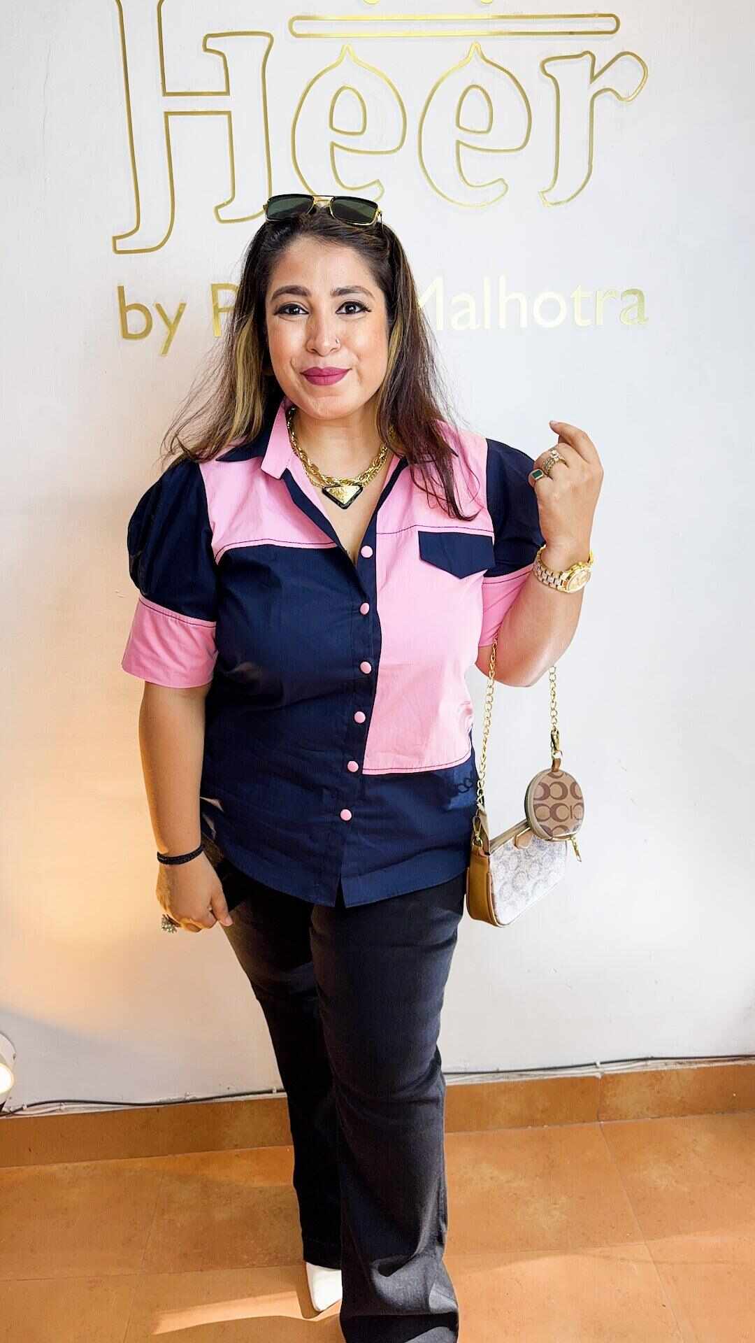 Blue pink cotton block shirt Heer by Pooja