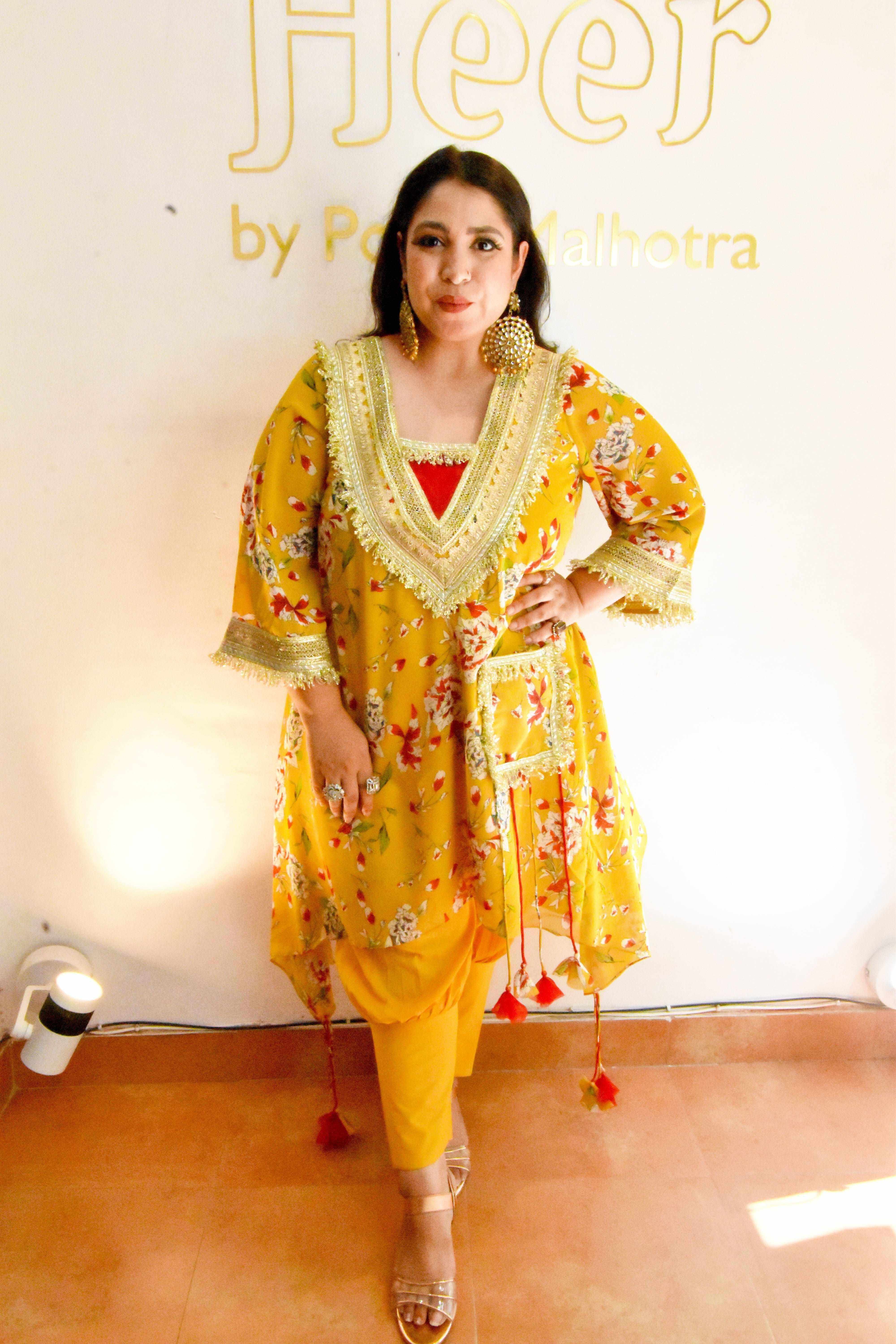 Mustard & red color tunic set with gotta work - Heer by Pooja