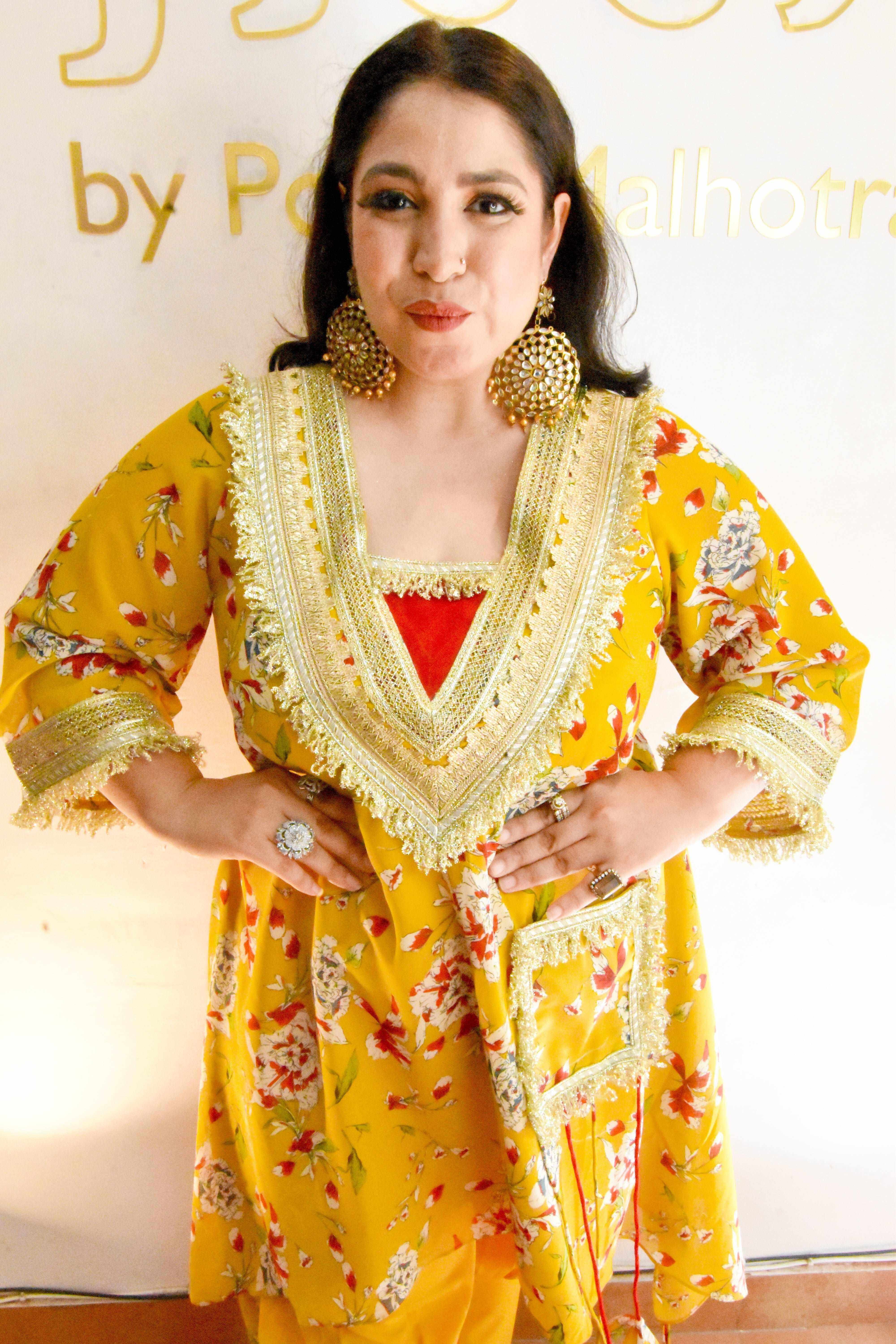 Mustard & red color tunic set with gotta work - Heer by Pooja