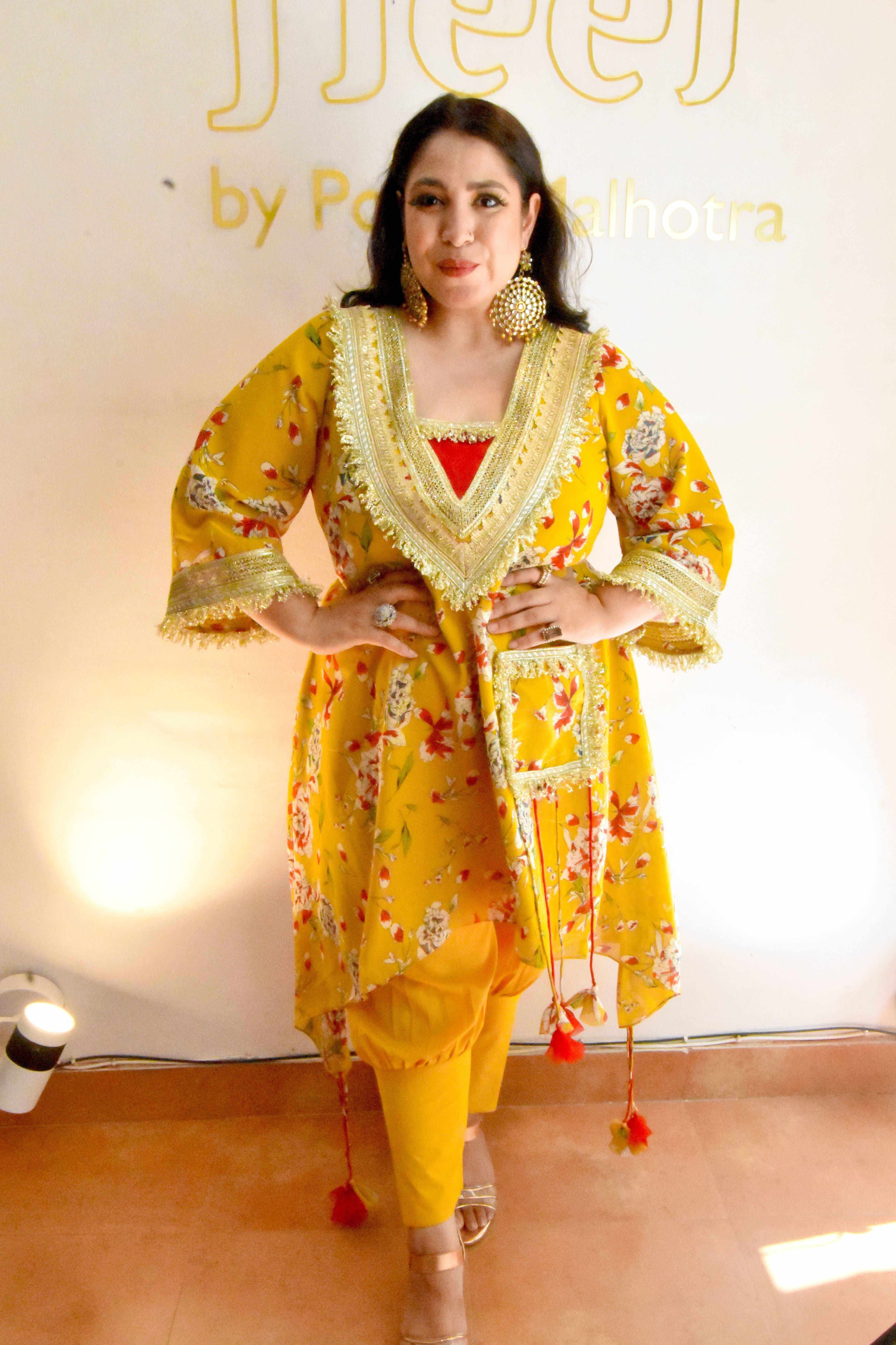 Mustard & red color tunic set with gotta work - Heer by Pooja