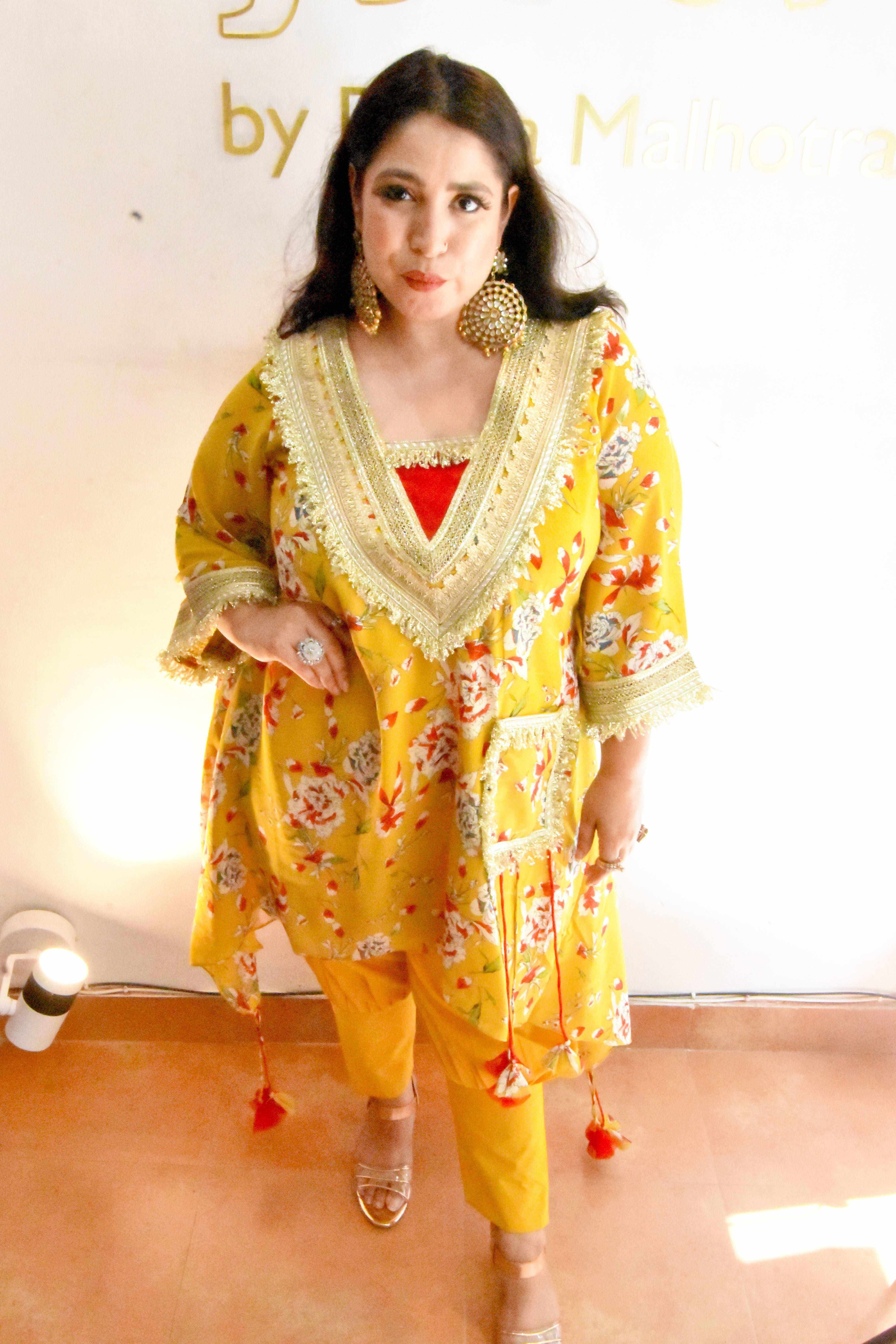 Mustard & red color tunic set with gotta work - Heer by Pooja