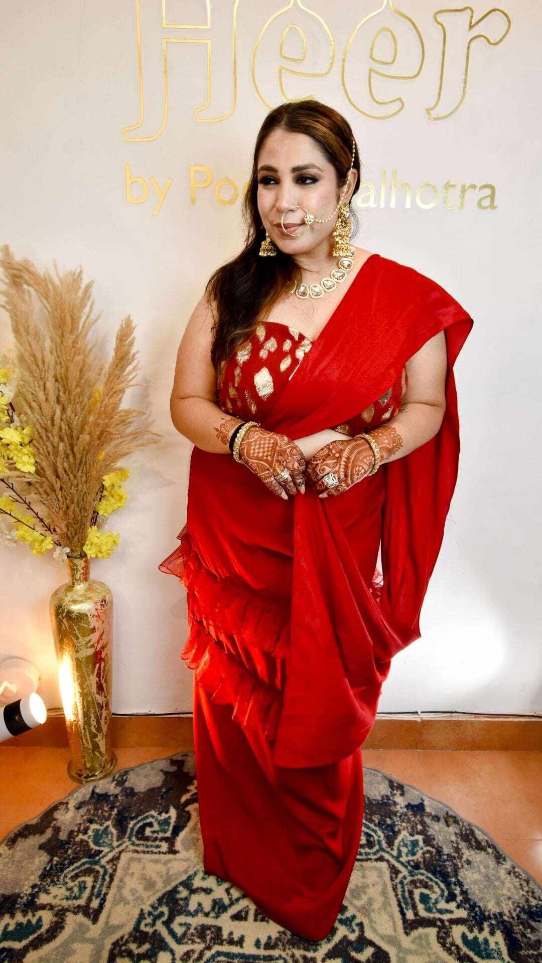 Red Drape Saari - Heer by Pooja
