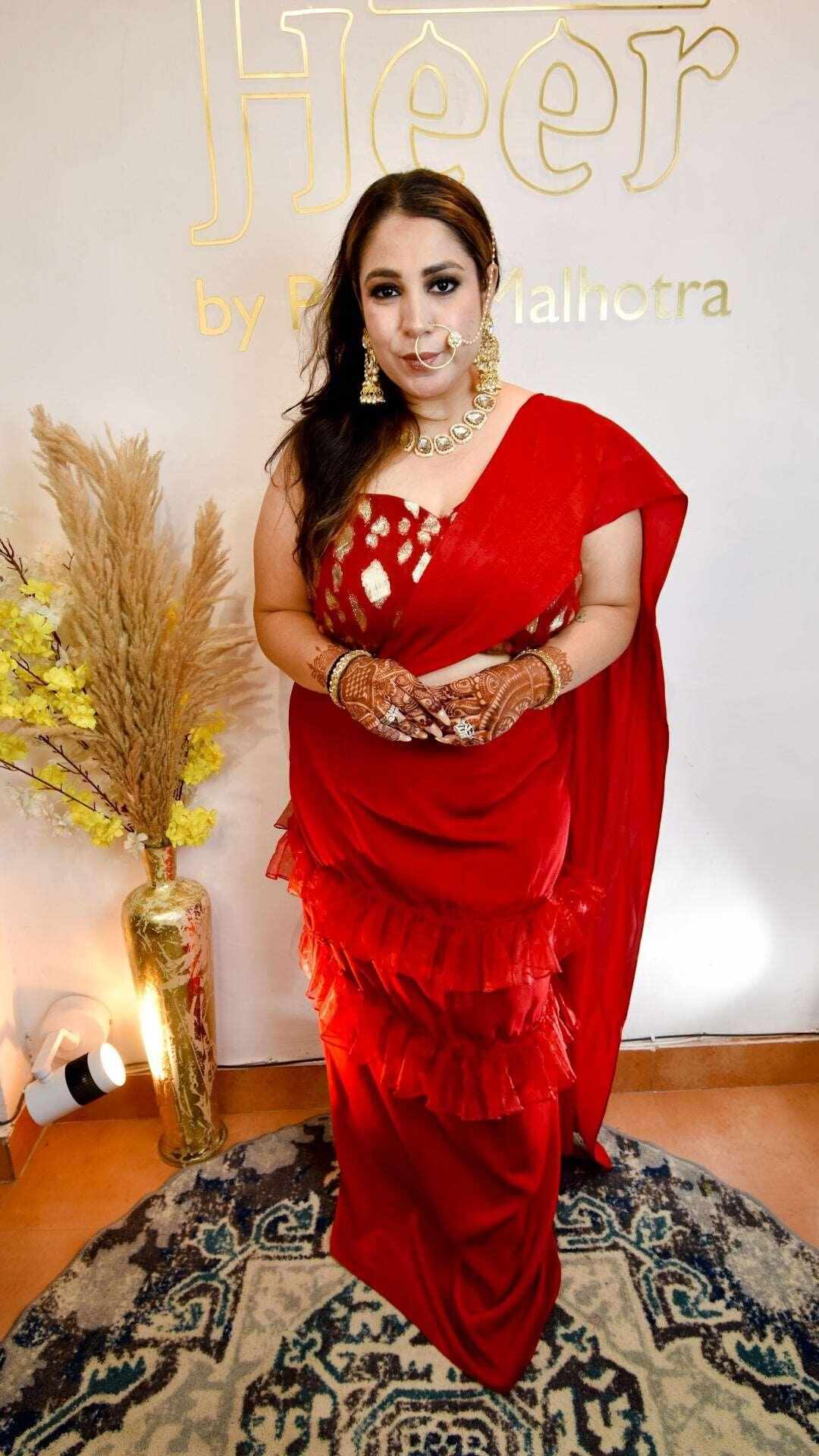 Red Drape Saari - Heer by Pooja