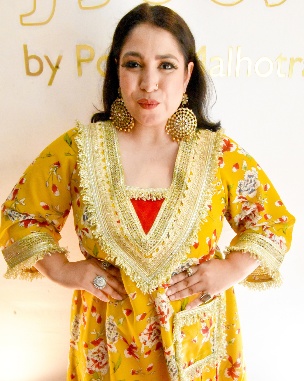 Mustard & red color tunic set with gotta work