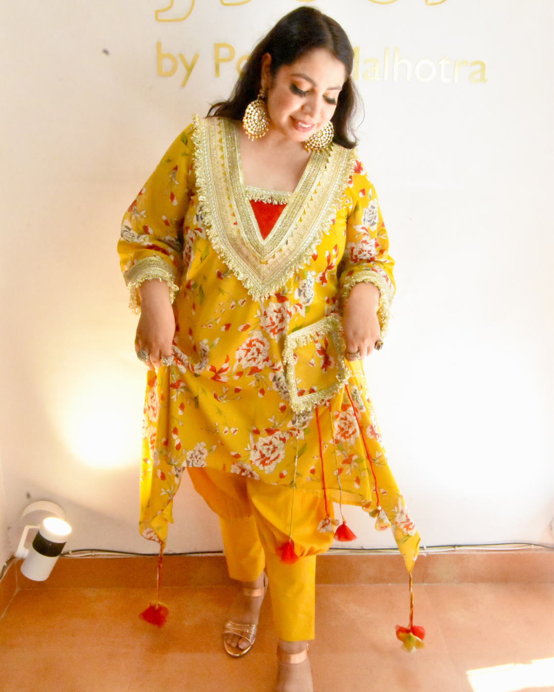 Mustard & red color tunic set with gotta work