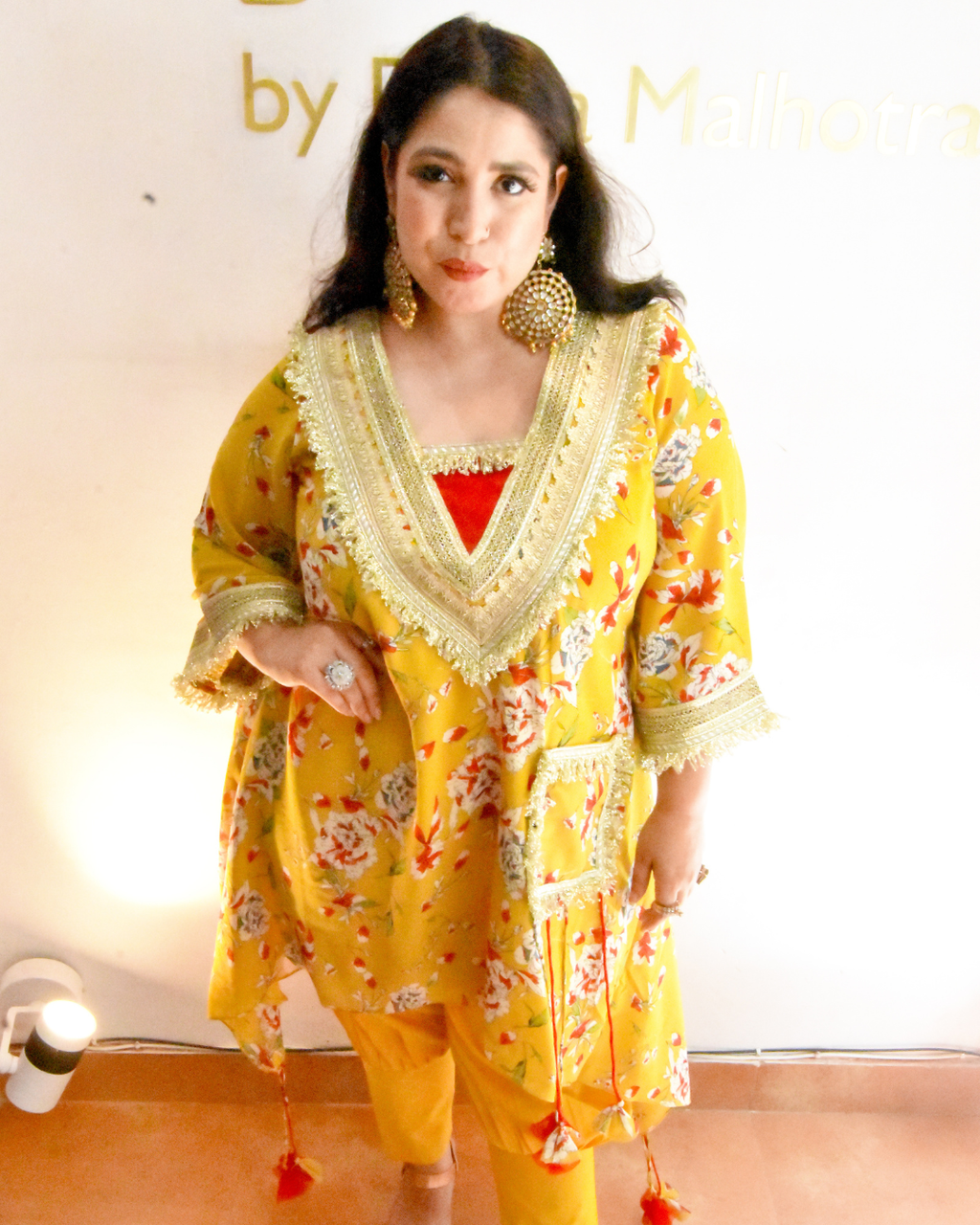 Mustard & red color tunic set with gotta work