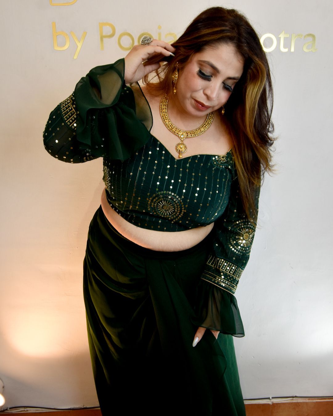 Dhoti skirt with a shimmery glitter blouse