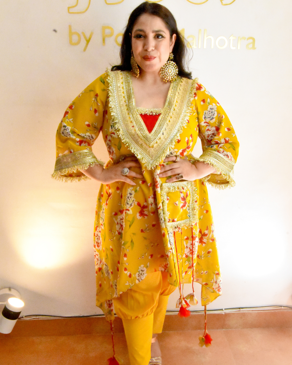 Mustard & red color tunic set with gotta work
