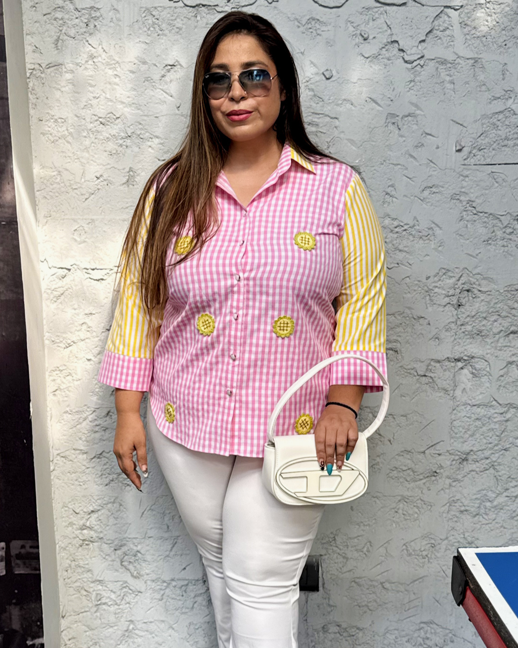Dual color check shirt