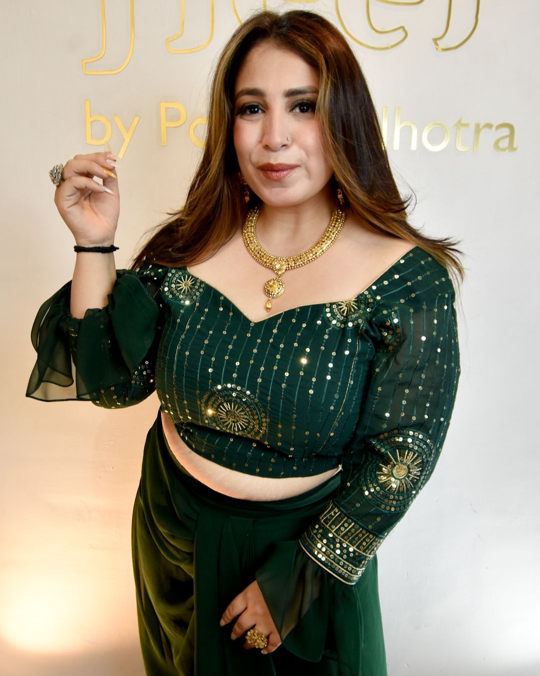 Dhoti skirt with a shimmery glitter blouse