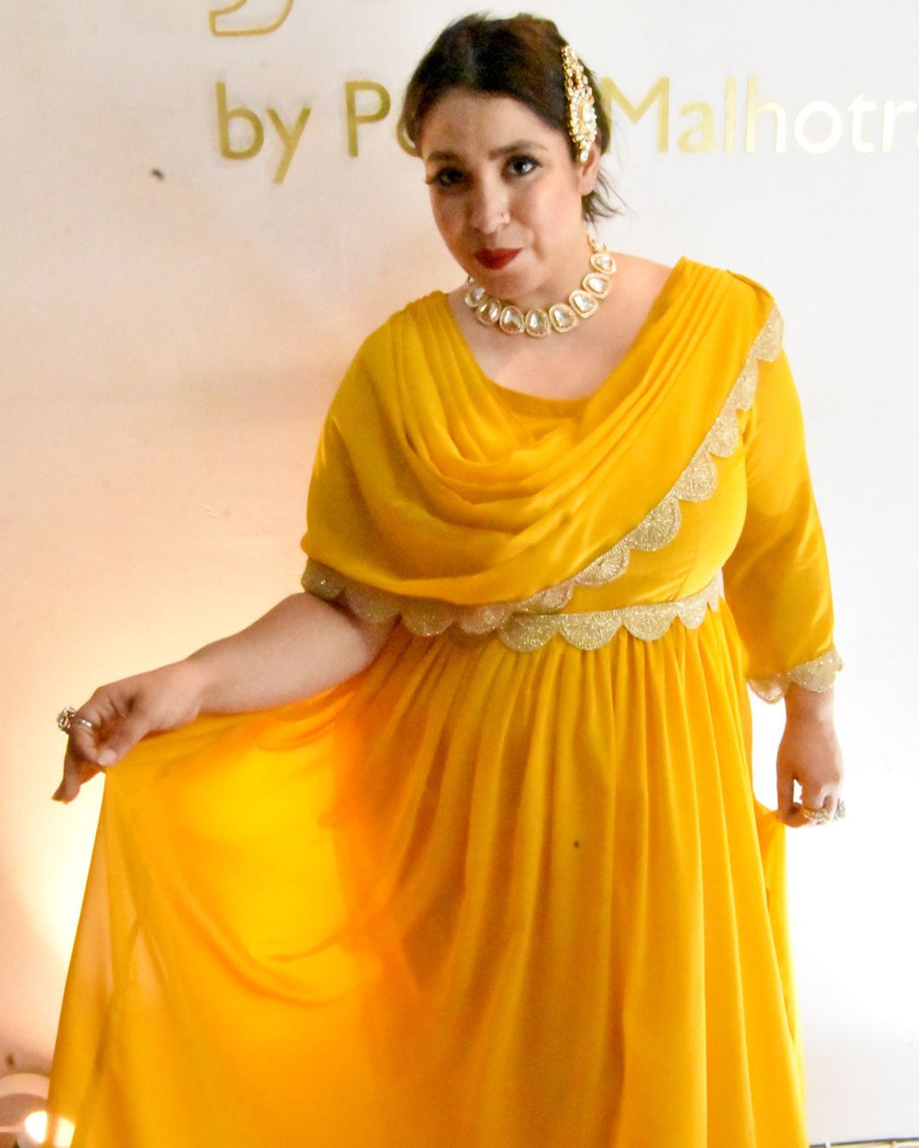 Honey gold long drape dress