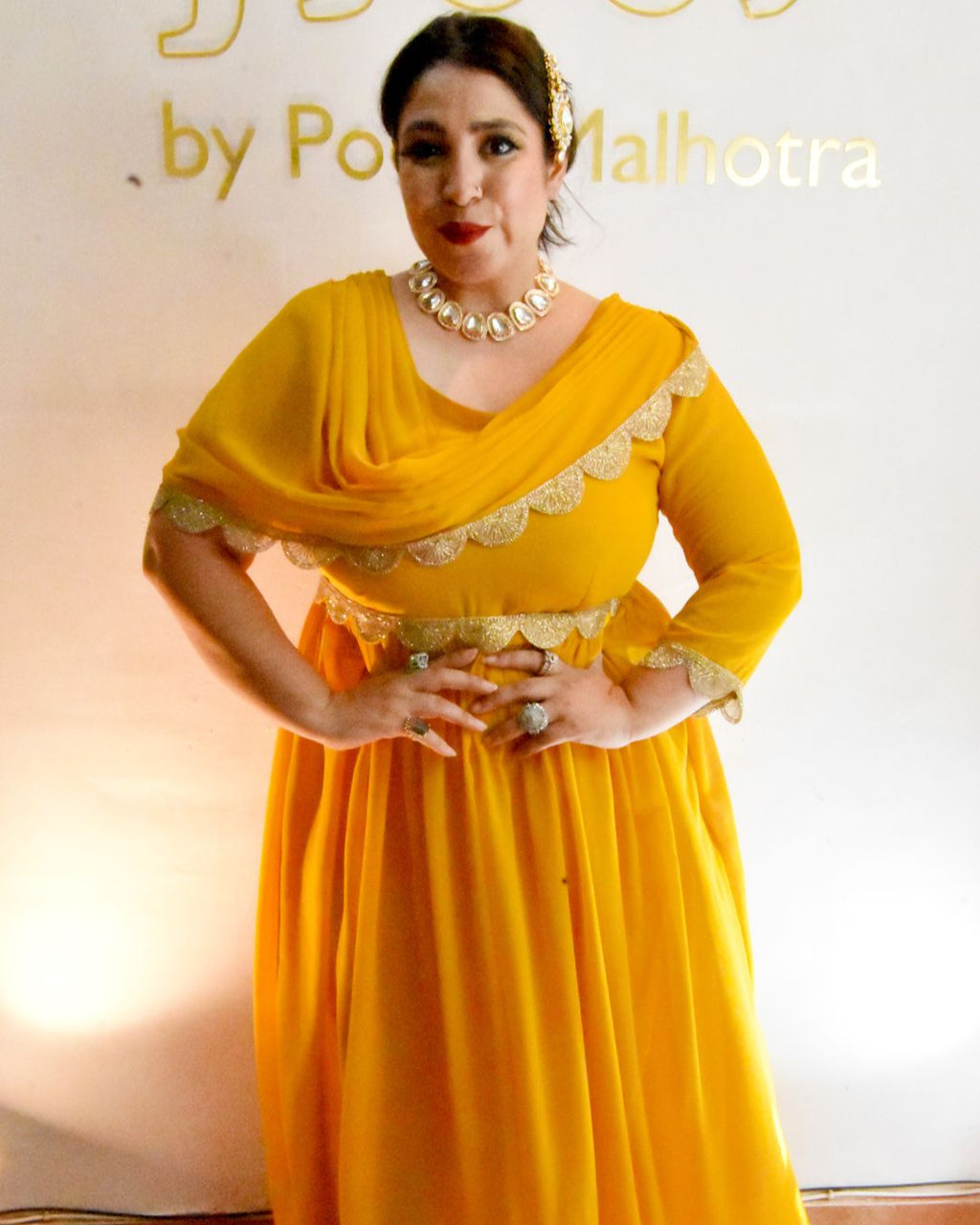 Honey gold long drape dress
