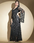 Black Embellished Maxi Dress with Sheer Bell Sleeves