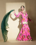 Hot pink floral print kurta set with palazzo pants