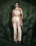 Champagne Embellished Corset Co-ord Set with Wide-Leg Pants