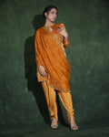 Mustard sequin embellished designer suit set with dupatta