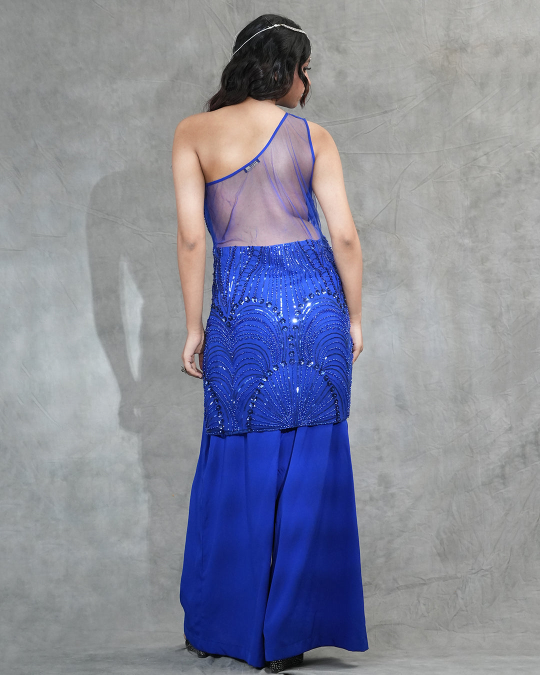 Royal Blue Sequin Embellished Suit Set with Dupatta