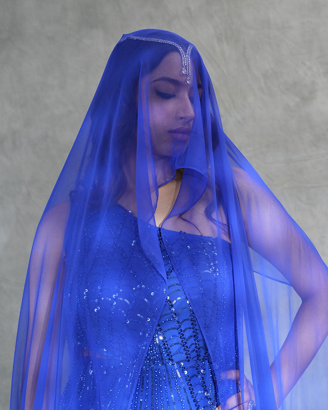 Royal Blue Sequin Embellished Suit Set with Dupatta