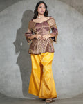Brocade Peplum Top & Mustard Flared Pants Set