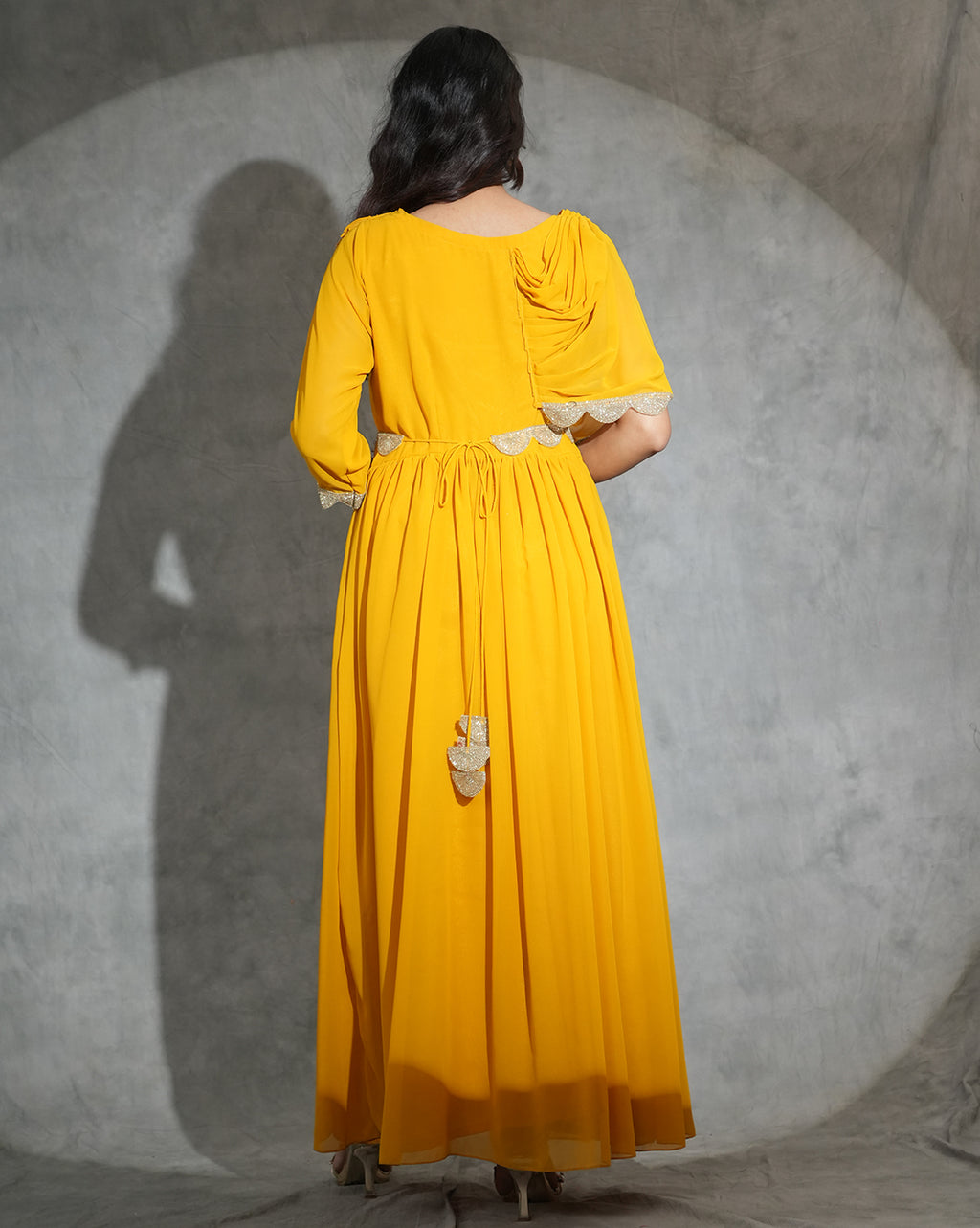 Honey gold long drape dress