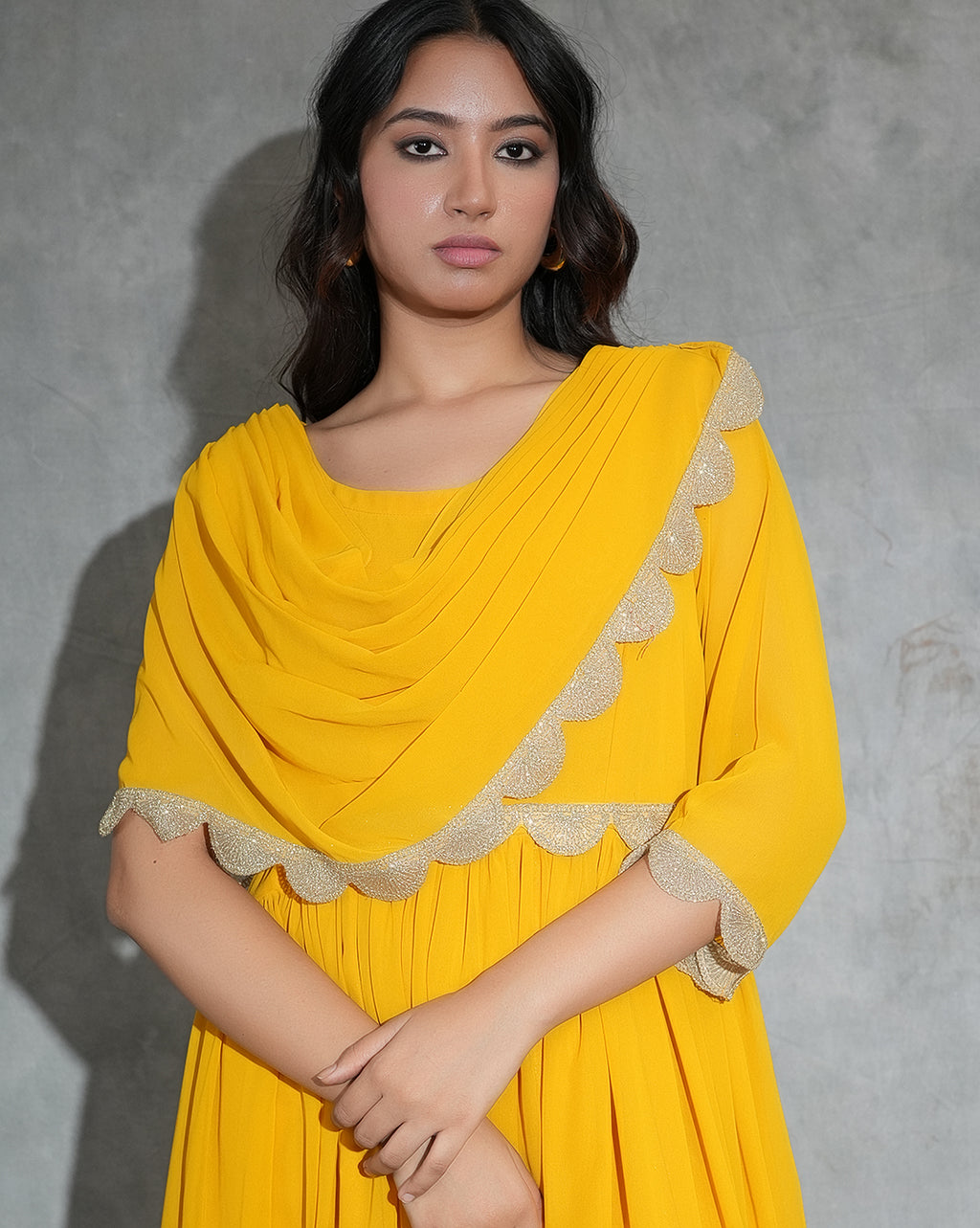 Honey gold long drape dress