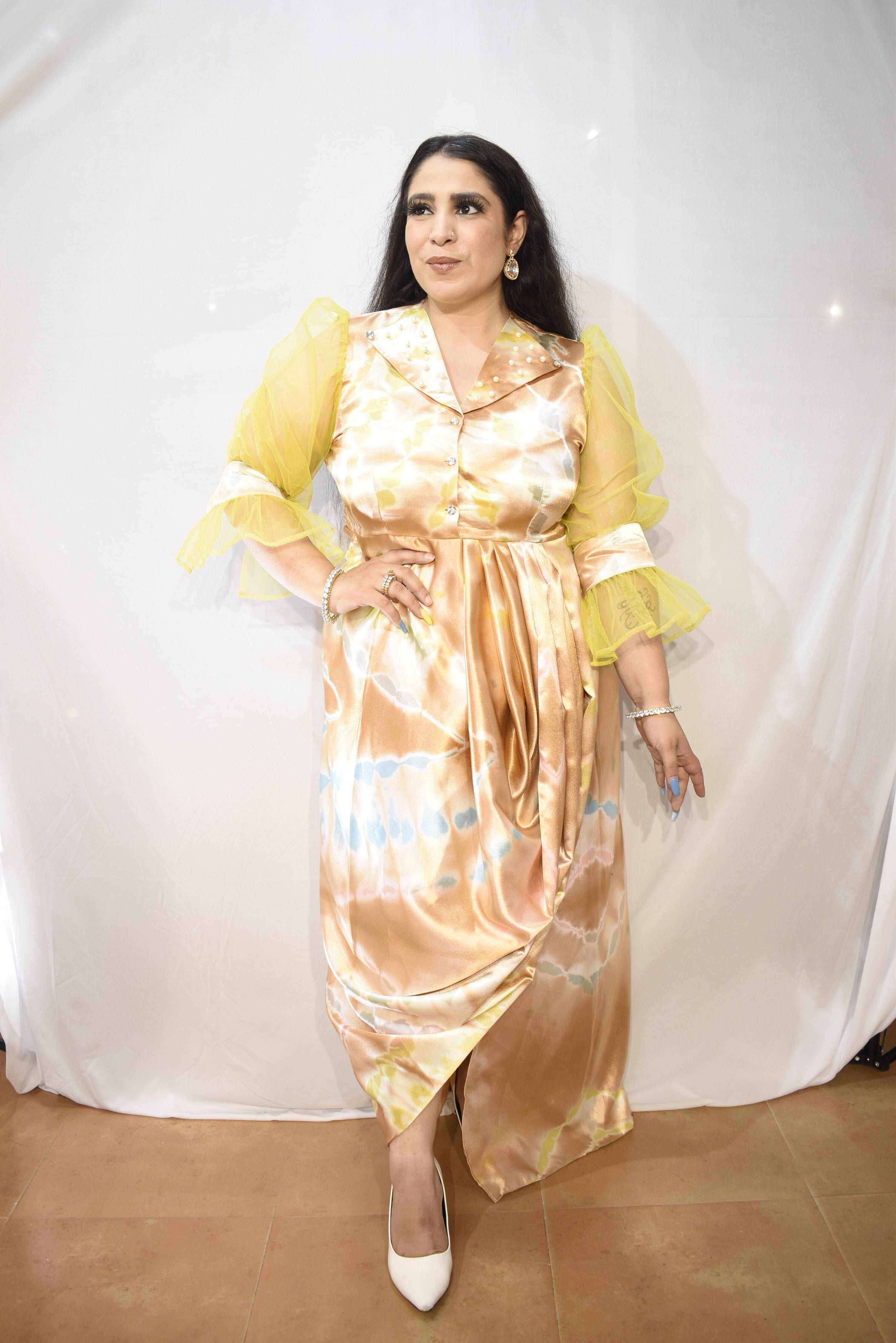 Glossy satin drape dress - Heer by Pooja