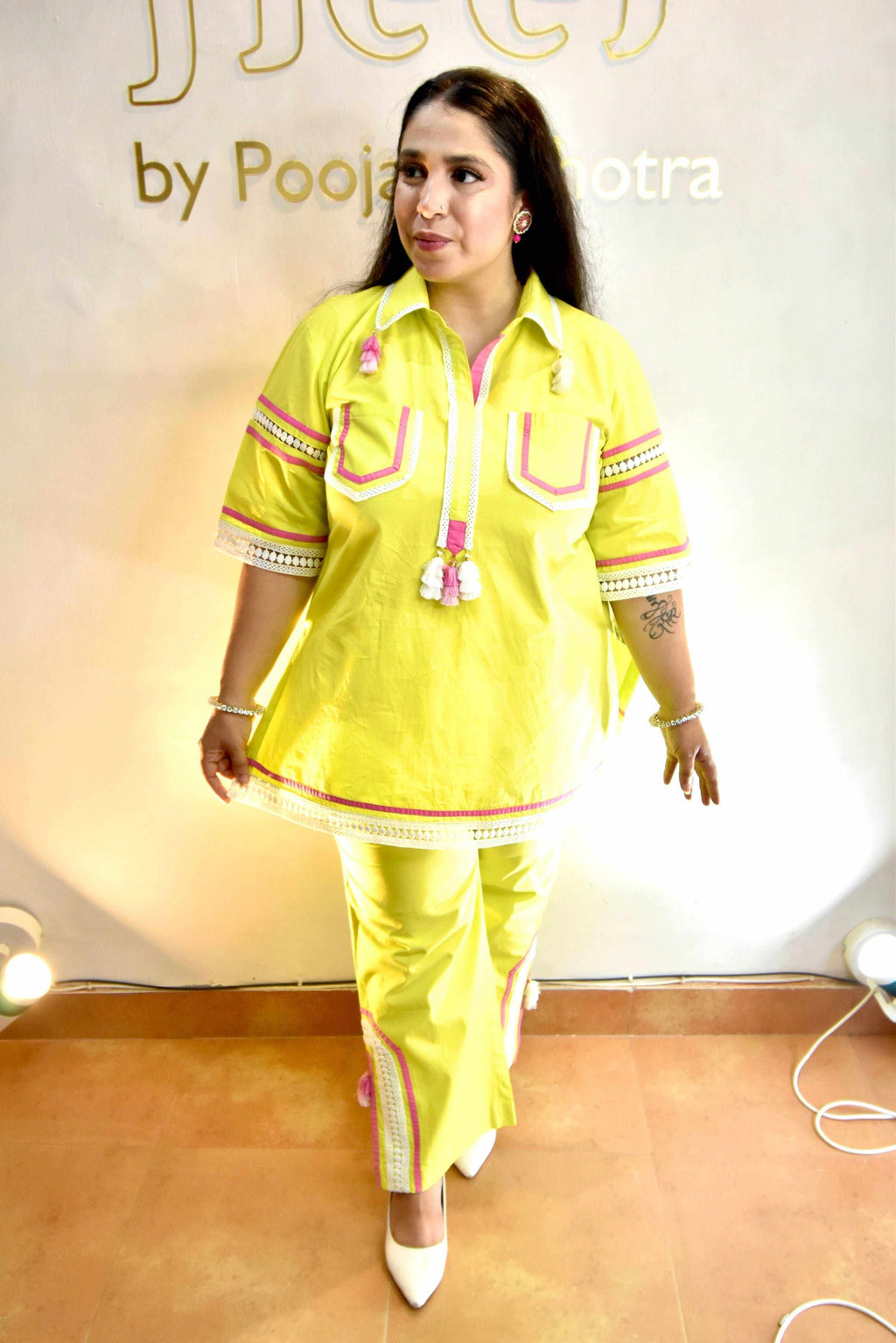 Short cotton kurta with bell bottom pants - Heer by Pooja
