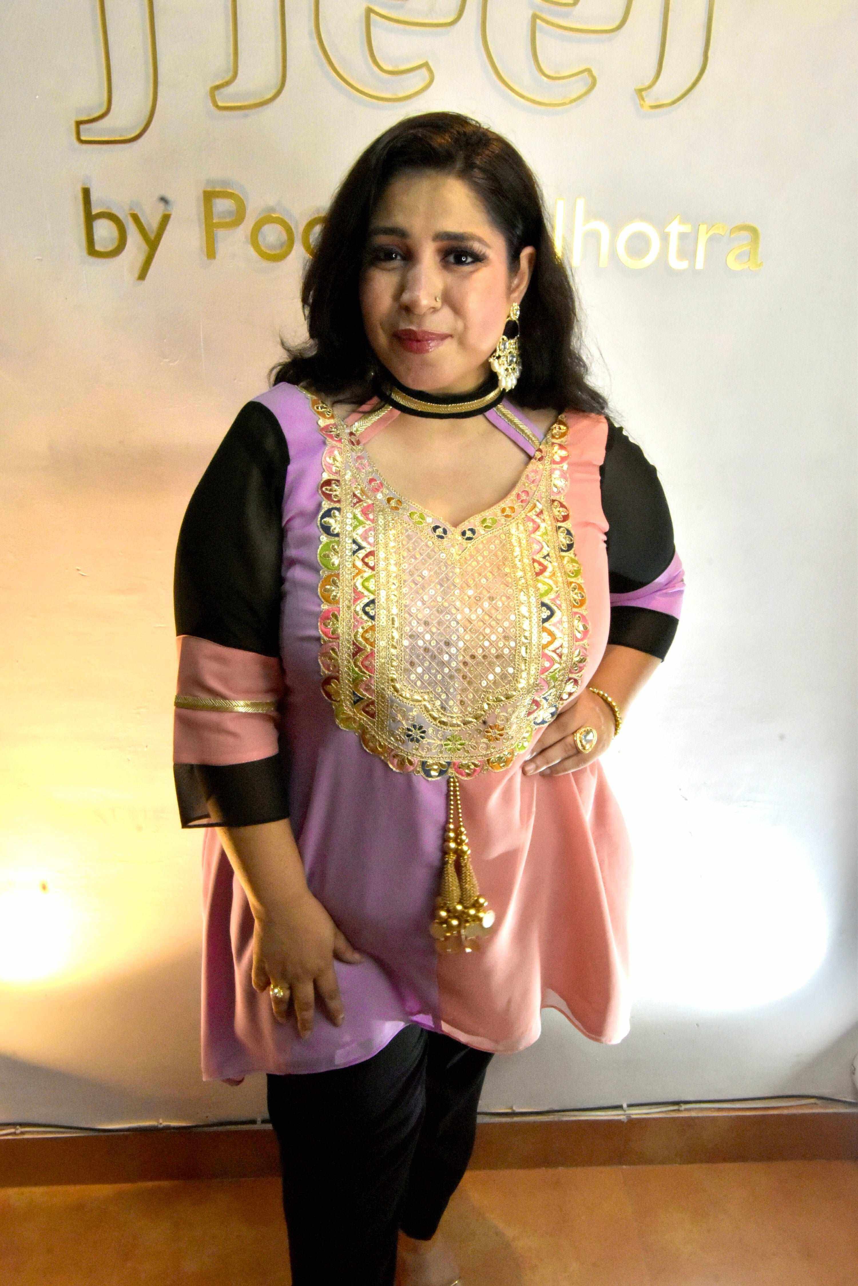 Purple & golden georgette suit set - Heer by Pooja