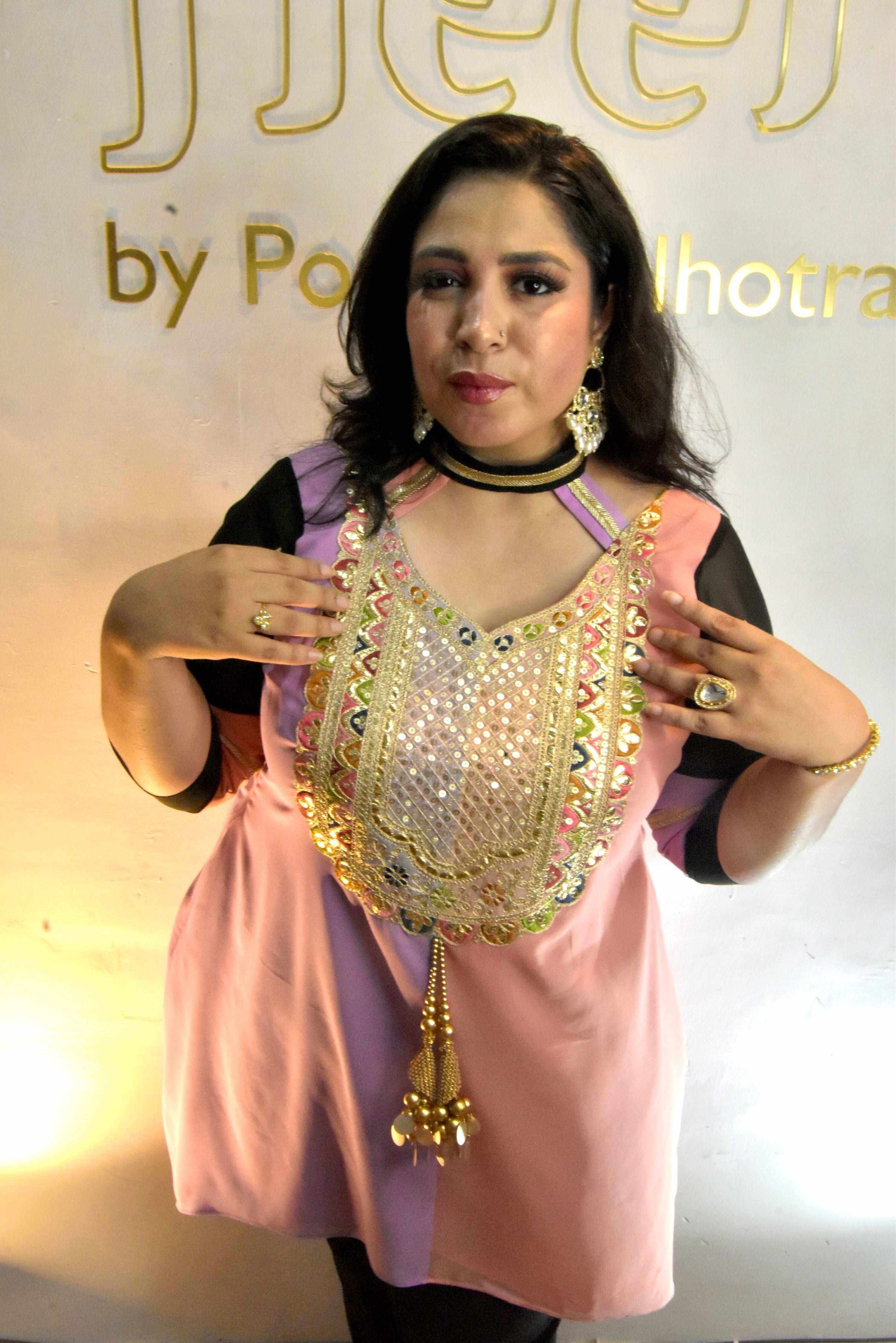 Purple & golden georgette suit set - Heer by Pooja