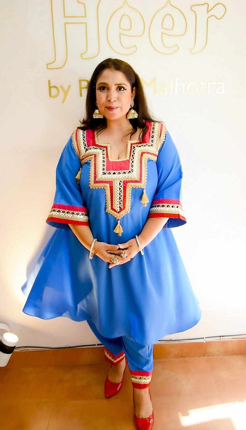 Blue suit with lace work - Heer by Pooja