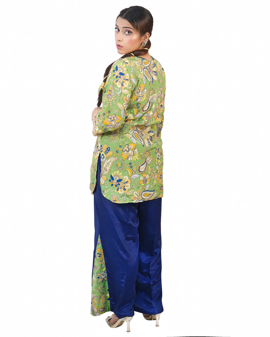 Pista Green Hand-Embroidered Festive Suit