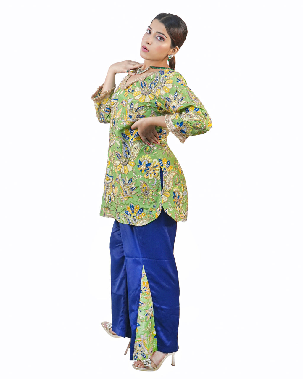 Pista Green Hand-Embroidered Festive Suit