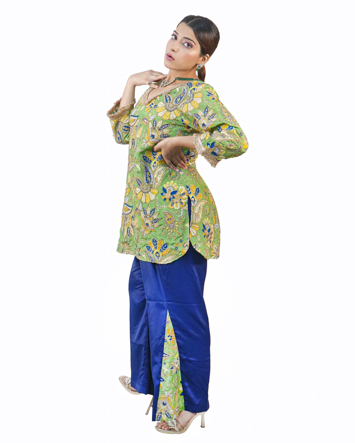Pista Green Hand-Embroidered Festive Suit